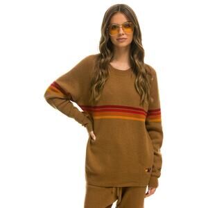 Aviator Nation RAINBOW STRIPE 4 UNISEX CASHMERE SWEATER BUTTERSCOTCH M